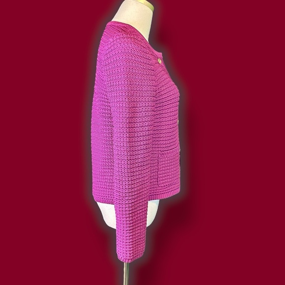 NWT Talbots ‘Kate’ Woven Lady Cardigan in Fucshia Purple Size Small Petite - Picture 12 of 15